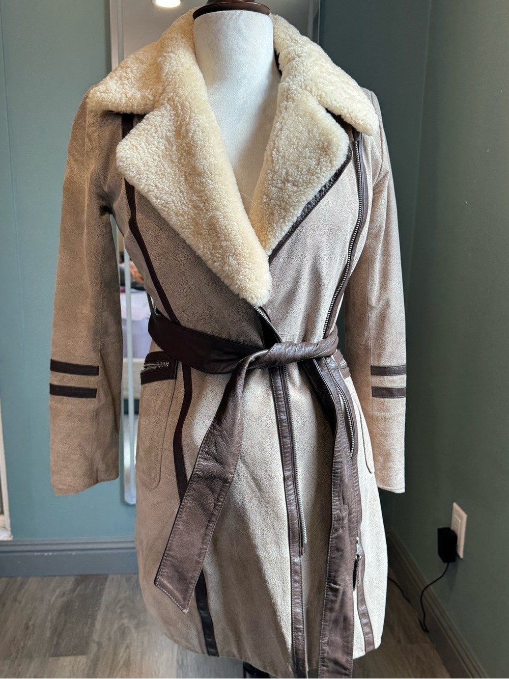 Vintage Pigskin Moto Coat w/ Detachable Shearling Collar Y2K